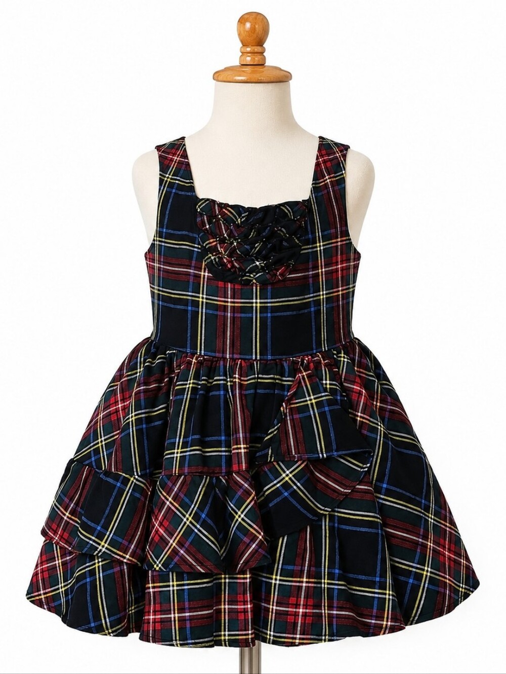 Harajuku Mini | Plaid Square Neck Mini Dress with Tiered Ruffle Skirt
